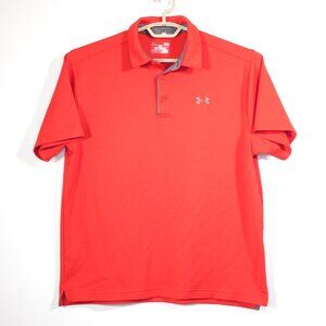Under Armour Short Sleeve Polo Shirt Bright Red Loose Fit HeatGear Size Large